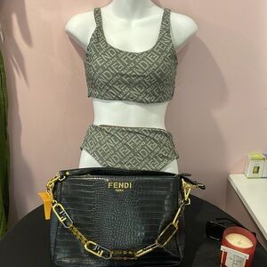 Fendi olive Logo Print Crop Top